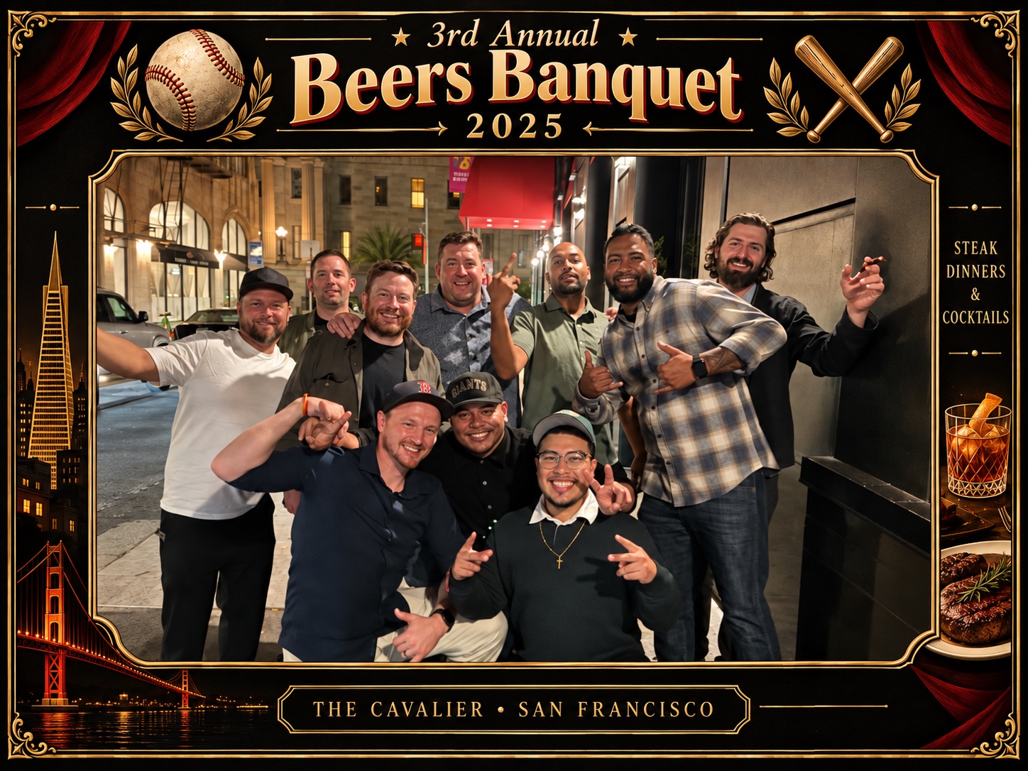 Boathouse Beers teammates together after dinner at The Cavalier in San Francisco for the 2025 banquet